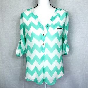 Chevron Sheer Vneck Blouse